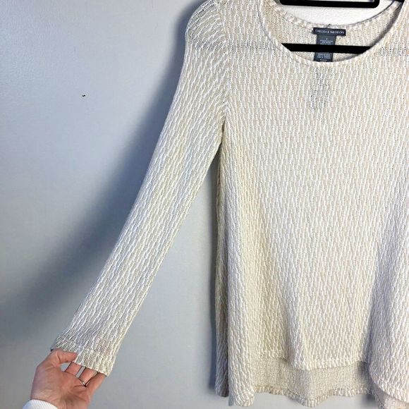 Chelsea & Theodore Sweater Womens S Lightweight Sheer Hi-Lo Flowy Hem Tan Cream - Picture 4 of 9